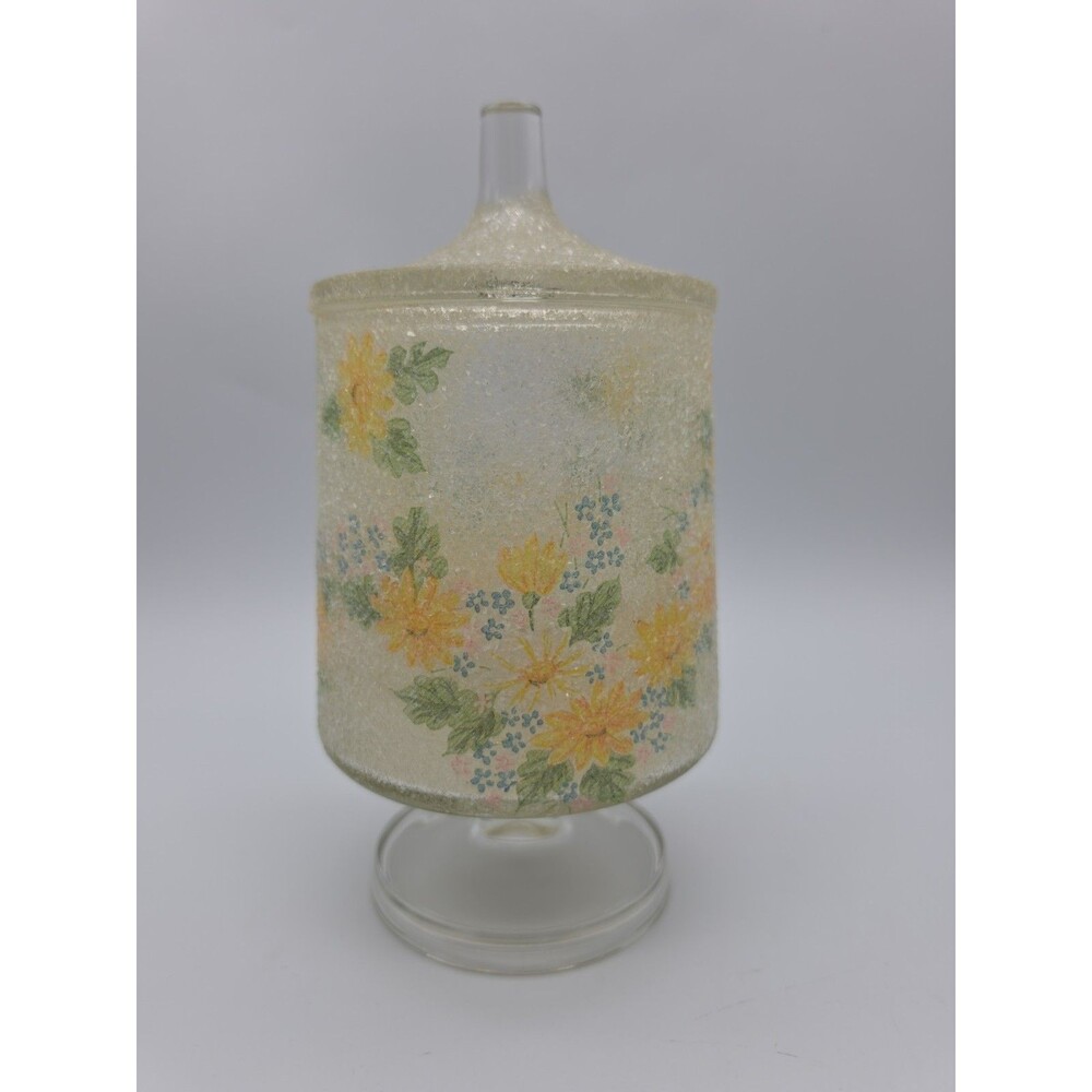 VTG Apothecary Sugar Frosted Daisy Floral Lidded Jar Candle Holder Footed